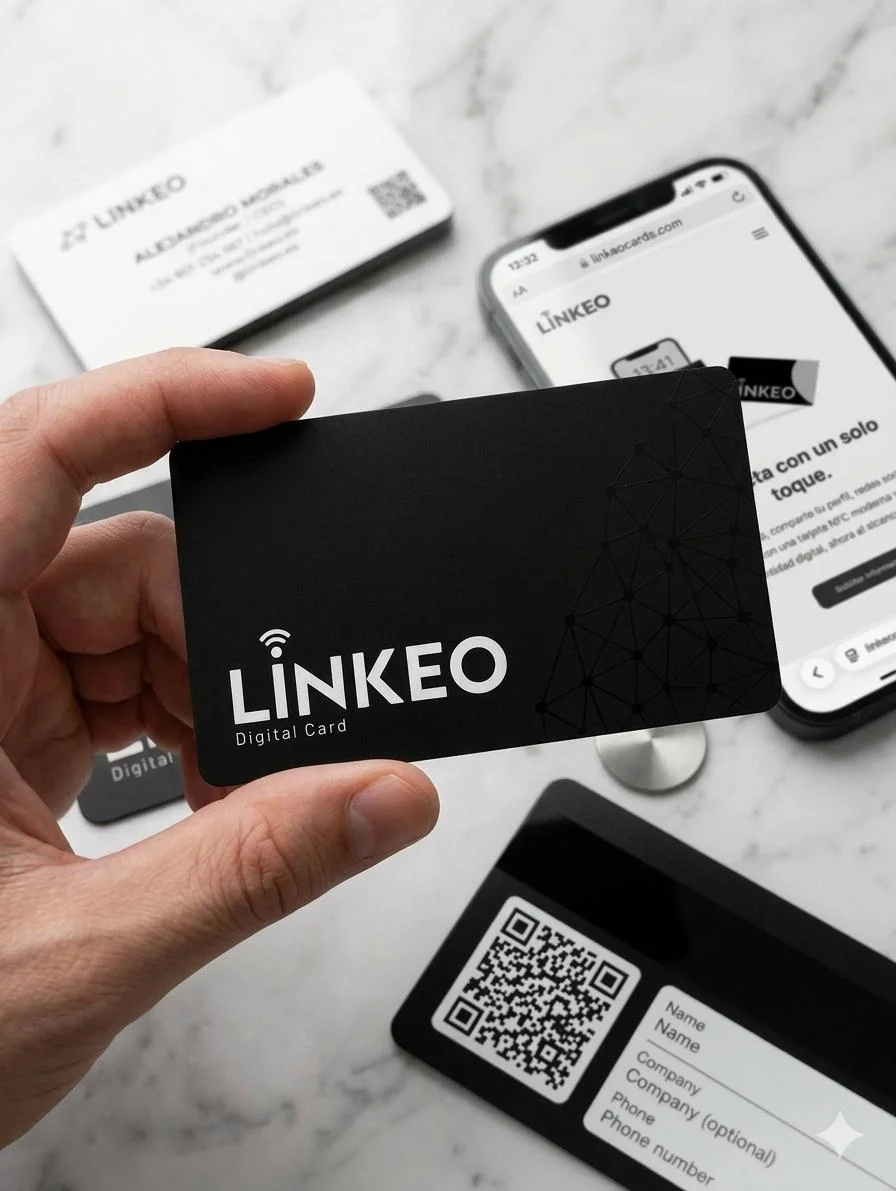 LINKEO Digital Card en mano con trama geométrica